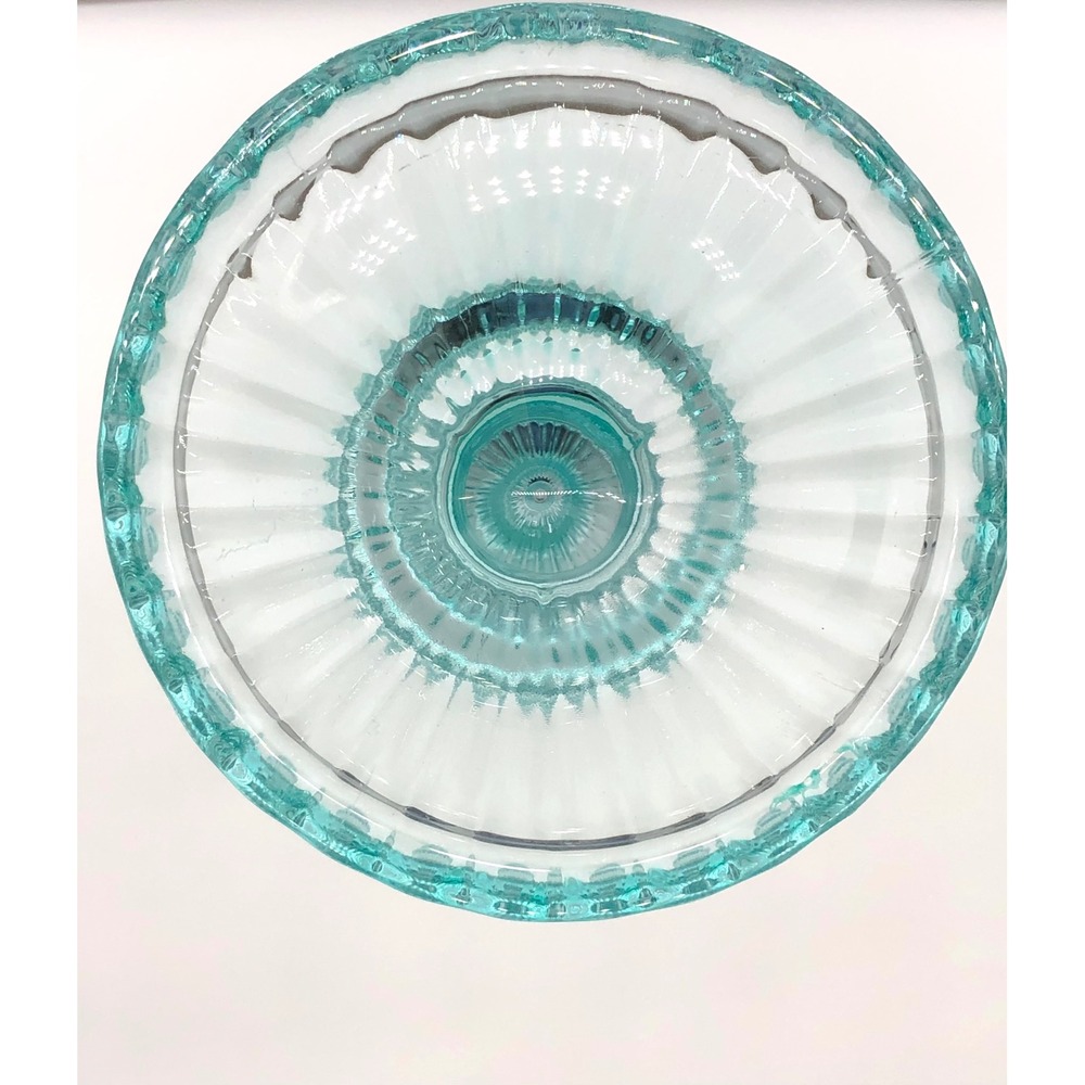 Aqua Blue Ribbed Glass Taper Candlestick Holder Vintage Style 9.75 Inch Coastal - Picture 7 of 10